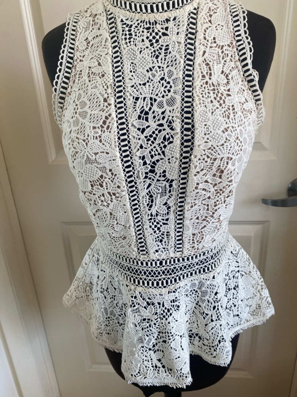 Rebecca Taylor Ivory Lace Peplum Top Back Zip Size 8